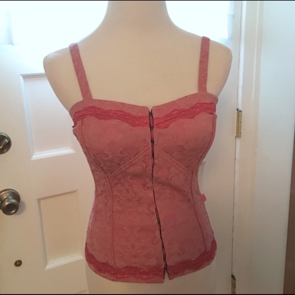 Tripp NYC S pink paisley hook and lace-up corset - Picture 1 of 6